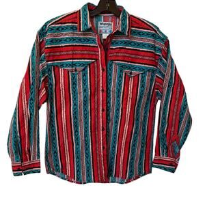 Vintage Womens Wrangler Brushpopper Colorful Aztec Print Western Shirt size L